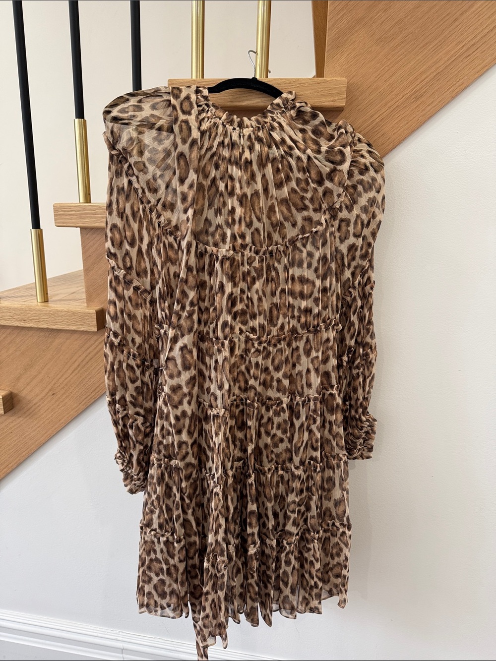 Zimmermann Leopard-Print Long Sleeve Tiered Dress - Brown